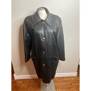 Vintage women’s leather danier jacket stylish long length Y2K 90s  - size L